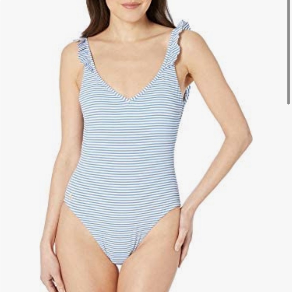 Polo Ralph Lauren Women's Blue Striped One-Piece Swimsuit